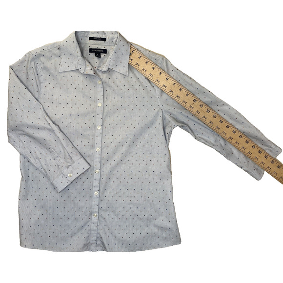 Lands End Shirt Womens Size 6 Career Office Work Preppy Polka Dot Button Down - Picture 6 of 8